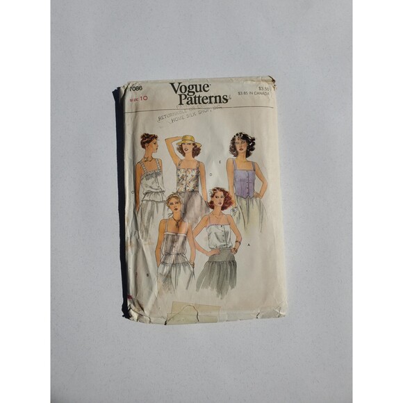 1980s Vogue Patterns 7086 - Misses Tops - Size 10 - Uncut and Factory Folded - Picture 1 of 2